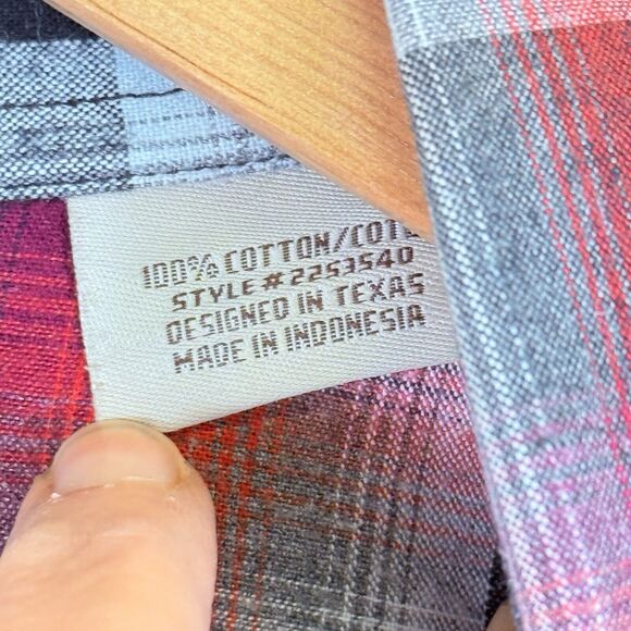 Powder‎ River Outfitters Panhandle Slim Red Plaid Snap Shirt Top Women's Medium - Picture 6 of 7